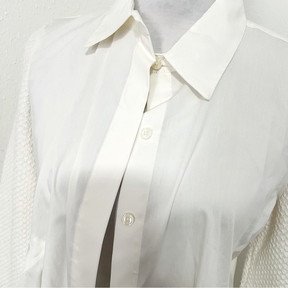 Donna Karan New York Women's Button Up Collared Shirt Sweater Sleeves Size M NWT - Picture 2 of 12